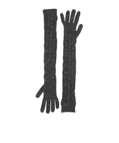 Brunello Cucinelli Knit Sequin Gloves In Gray