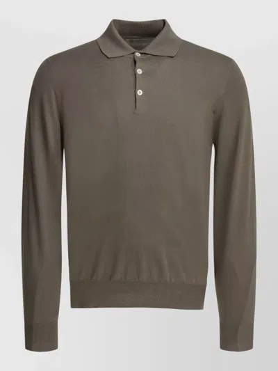Brunello Cucinelli Knit Shirt Buttons Polo Collar Ribbed In Brown