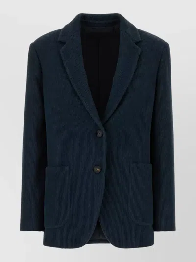 Brunello Cucinelli Knit Single Breasted Coat In Blue