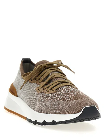 Brunello Cucinelli Lace Up Sock Sneakers In Beige