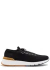Brunello Cucinelli Cotton Knit And Semi-polished Calfskin Runner Sneakers In Black