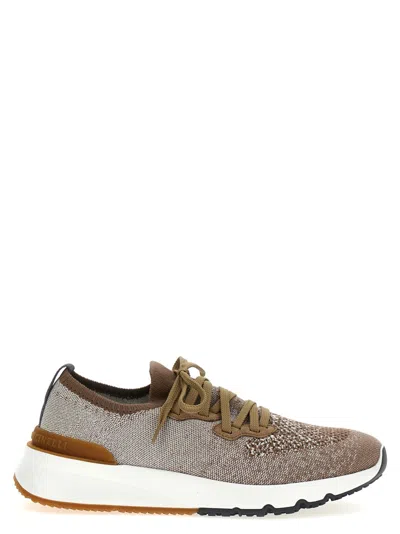 Brunello Cucinelli Knit Sneakers With Textured Knit Pattern In Neutral