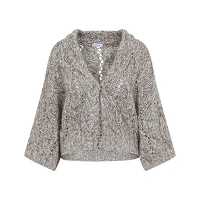 Brunello Cucinelli Knit Sweater With Deep V-neck In Gray
