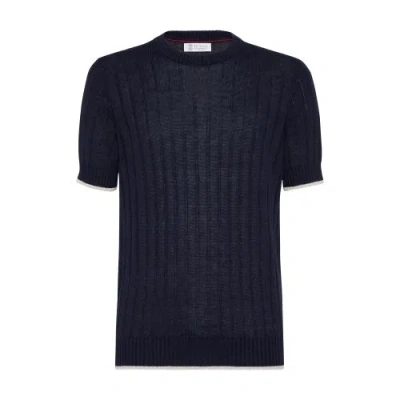 Brunello Cucinelli Knit T-shirt In Bleu_marine