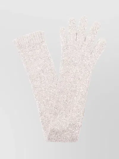 Brunello Cucinelli Knit Texture Long Gloves With Sequin Embellishment