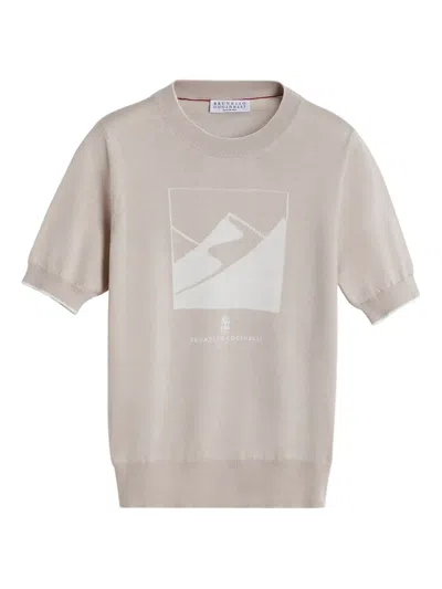 Brunello Cucinelli Kids' Knit-texture T-shirt In Brown