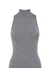 Brunello Cucinelli Sleeveless High Neckline Ribbed Top In Lead