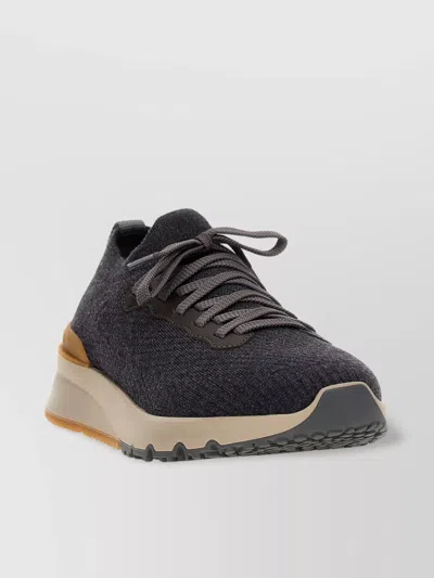Brunello Cucinelli Knit Upper Rubber Sole Pull Tab In Black
