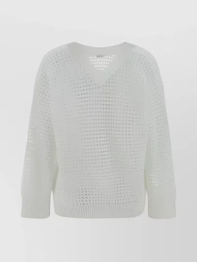 Brunello Cucinelli Knit V-neck Cotton Sweater With Sequin Detailing In White