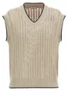 Brunello Cucinelli Beige Knit Vest In Neutral