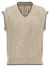 Brunello Cucinelli Beige Knit Vest In Beige