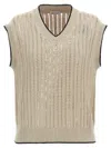 Brunello Cucinelli Beige Knit Vest In Beige