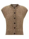 Brunello Cucinelli Cable Knit Cap Sleeve Vest In Brown