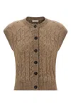 Brunello Cucinelli Cable Knit Cap Sleeve Vest In Brown