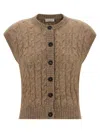 Brunello Cucinelli Cable Knit Cap Sleeve Vest In Brown