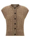Brunello Cucinelli Cable Knit Cap Sleeve Vest In Green