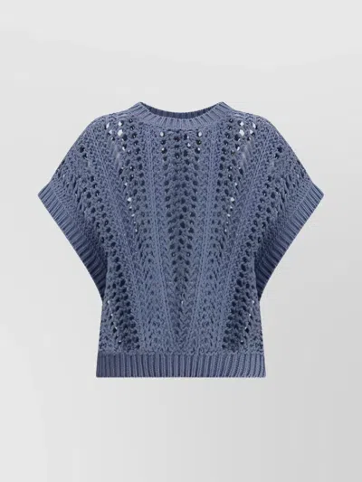 Brunello Cucinelli Knit Vest Lace Detail In Multicolor