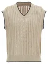 Brunello Cucinelli Beige Knit Vest In Neutral