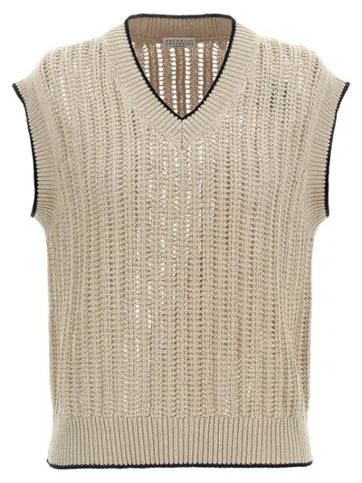 Brunello Cucinelli Knit Vest With Contrast Piping