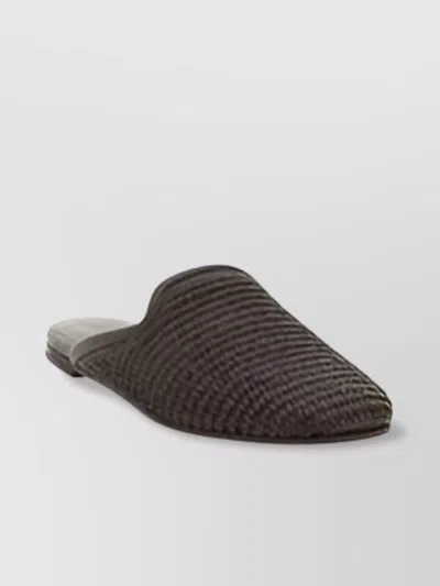 Brunello Cucinelli Knit Weave Leather Detailing Mules In Gray