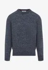 Brunello Cucinelli Blue Crewneck Sweater With A Melange Effect In Gray