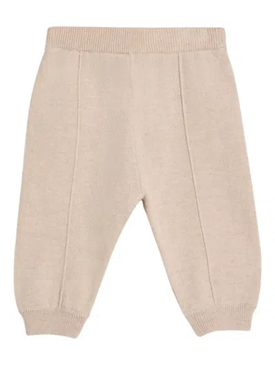 Brunello Cucinelli Babies' Knitted Bear-embroidered Trousers In Neutral