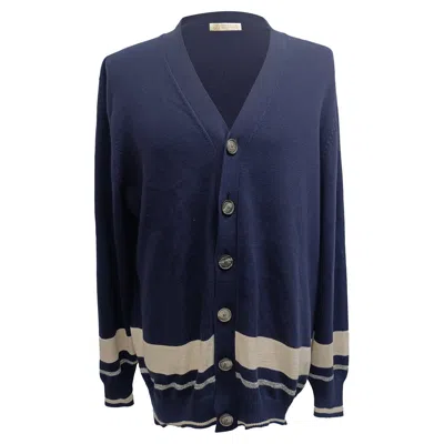 Pre-owned Brunello Cucinelli Knitted Buttoned Cardigan In Navy Blue Cotton