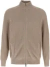 Brunello Cucinelli Collar Zip Cardigan Ribbed Texture In Neutral