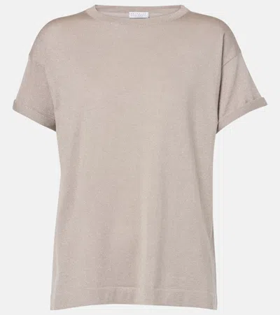 Brunello Cucinelli Knitted Cashmere And Silk-blend T-shirt In Grey