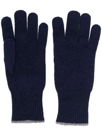 Brunello Cucinelli Knitted Cashmere Gloves In Blue