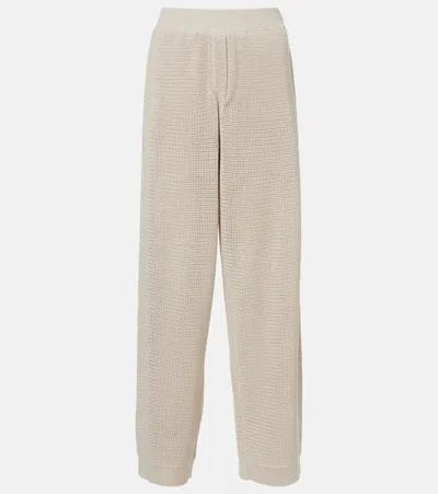 Brunello Cucinelli Knitted Cotton-blend Wide-leg Pants In Neutral