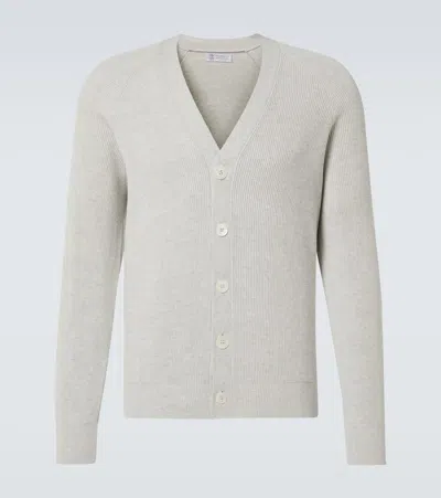 Brunello Cucinelli Knitted Cotton Cardigan In Grey