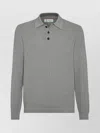 Brunello Cucinelli Knitted Cotton Polo Long Sleeves In Gray