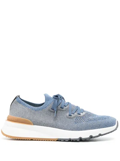 Brunello Cucinelli Knitted Low-top Sneakers In Blue
