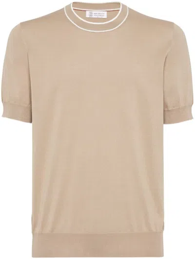 Brunello Cucinelli Cotton Knitted T-shirt In Brown