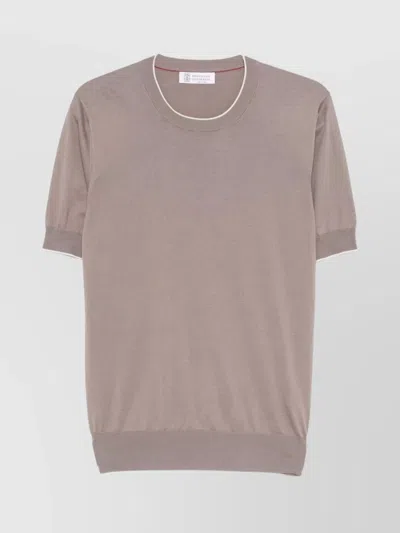Brunello Cucinelli Knitted Cotton T-shirt Trim Contrasting