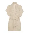 Brunello Cucinelli Dazzling Silk And Linen-blend Wrap Cardigan In Beige