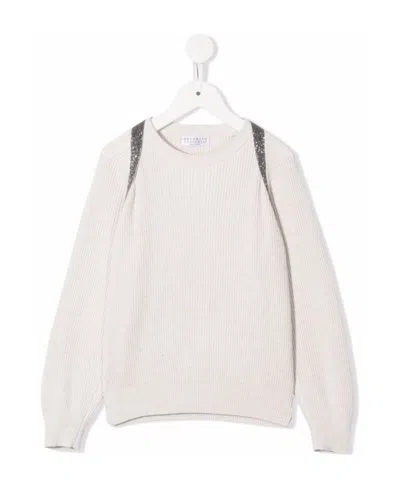 Brunello Cucinelli Knitted Glitter-trim Jumper In White