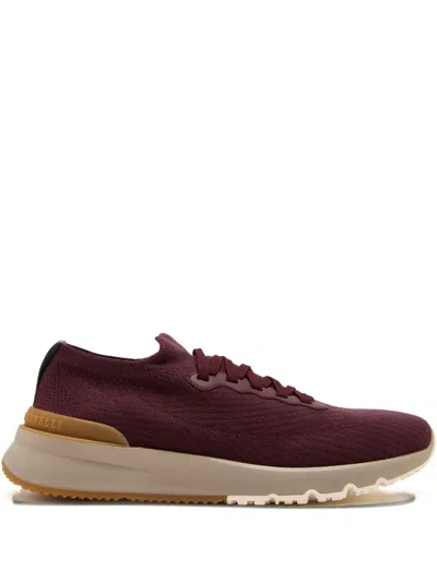 Brunello Cucinelli Knitted Lace-up Sneakers In Red