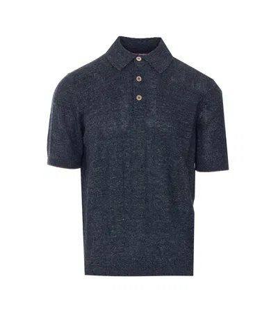 Brunello Cucinelli Knitted Linen Polo In Gray