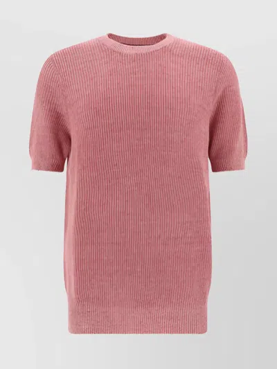 Brunello Cucinelli Knitted Linen T-shirt Melange Design In Pink