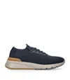 Brunello Cucinelli Leather-trimmed Stretch-knit Sneakers In Blue