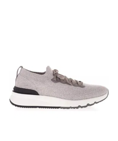 Brunello Cucinelli Knitted Low-top Sneakers In Gray
