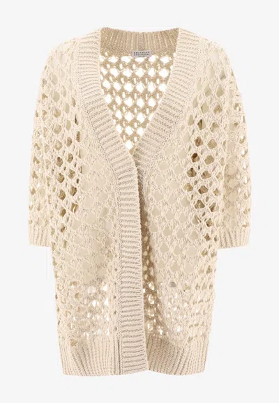 BRUNELLO CUCINELLI KNITTED MESH V-NECK CARDIGAN