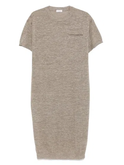 Brunello Cucinelli Knitted Midi Dress In Nude