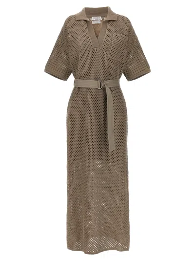 Brunello Cucinelli Knitted Midi Dress In Dove Grey