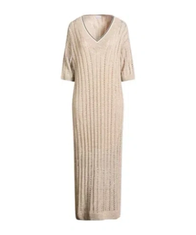 Brunello Cucinelli Knitted Midi Dress In Nude
