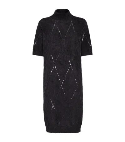 Brunello Cucinelli Knitted Mini Dress In Black