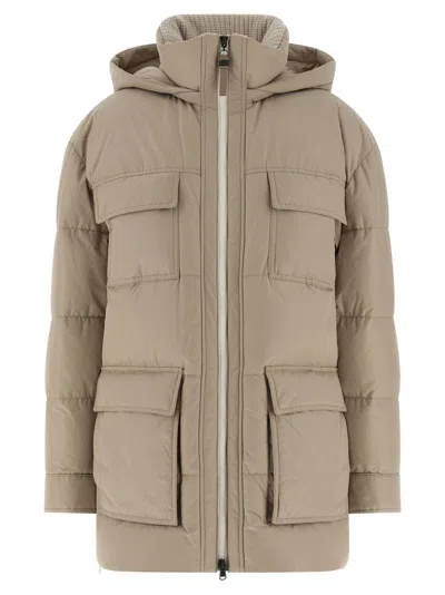 BRUNELLO CUCINELLI KNITTED NECK DOWN JACKET