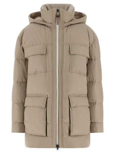 BRUNELLO CUCINELLI KNITTED NECK DOWN JACKET